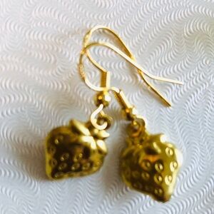 Gold Strawberry Dangle Earrings